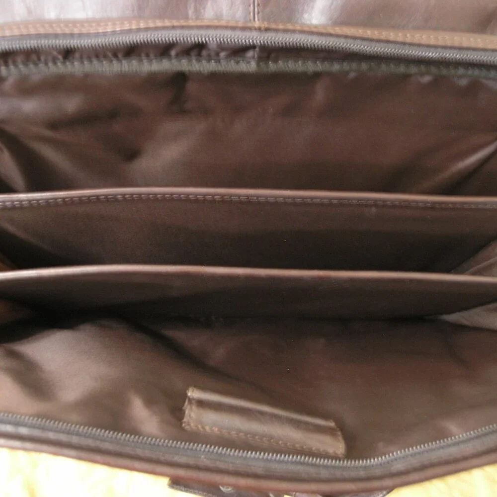 TUMI Dark Brown Leather Expandable Laptop Organizer Briefcase